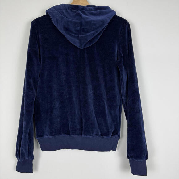 Sugarfree Navy Blue Velour Zip-Up Hoodie Gold Hardware Size M Y2K Angle Heart - Picture 3 of 9